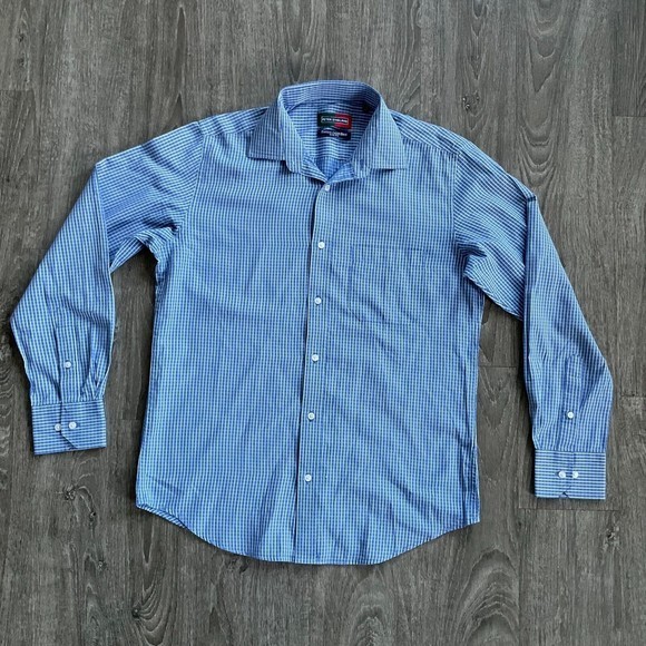 2- Peter England Slim Fit Dress‎ Shirts Casual Plaid Size 39 EUC Blue Red White - Picture 5 of 11